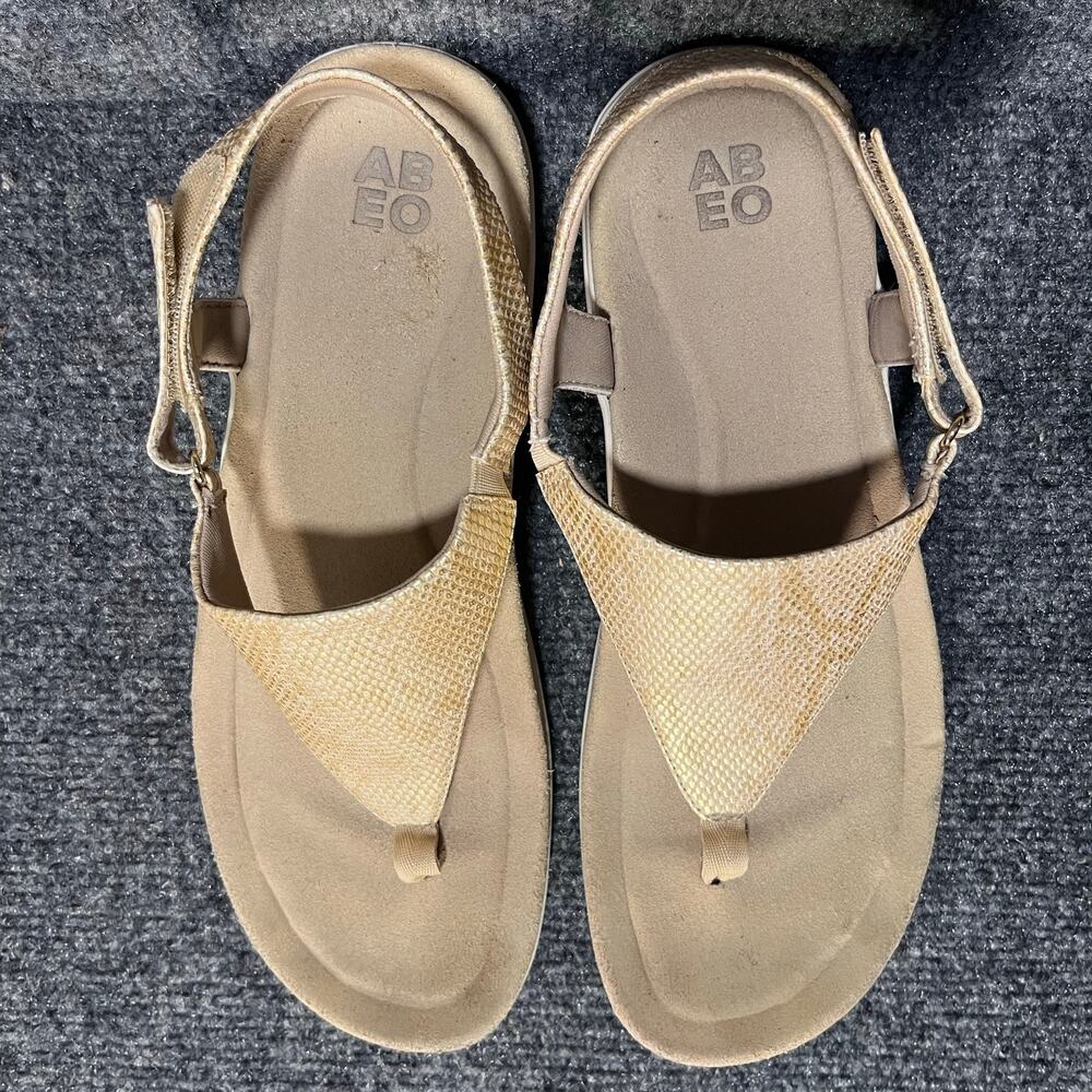 ABEO Beth Neutral Tan Cream Snakeskin Print Orthotic Thong Sandals Women 10N